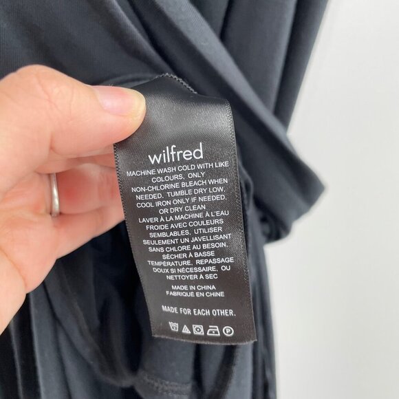 Aritzia Wilfred Black Square Neck Ruched Wrap Tie Dress Womens Size Large Tencel - Picture 7 of 8